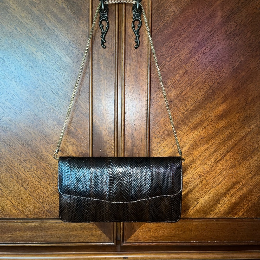 VTG Chocolate brown genuine snakeskin chain shoulder bag